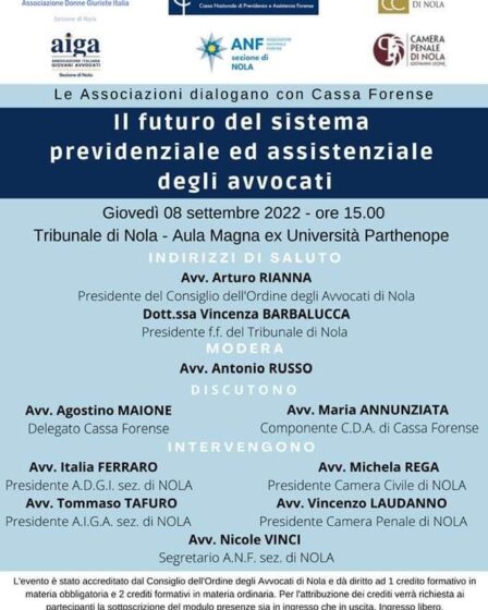 AVVOCATI CONVEGNO A NOLA SU PREVIDENZA